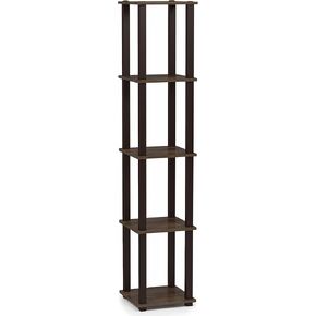 FURINNO Turn-S-Tube 5-Tier Corner Square Rack Display Shelf, Walnut/Brown
