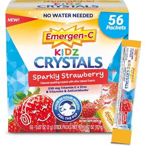 Emergen-C Kidz Crystals, On-The-Go Immune Support Supplement with Vitamin C, B Vitamins, Zinc and Manganese, Sparkly Strawberry - 56 Stick Packs