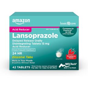 Amazon Basic Care Lansoprazole Delayed Release Orally Disintegrating Tablets 15 mg, Acid Reducer Pills, Strawberry Flavor, 42 Count