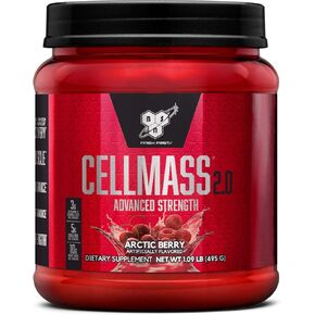 BSN CELLMASS 2.0 Post Workout Recovery with BCAA, Creatine, & Glutamine - Keto Friendly - Blue Raz, (25 Servings)