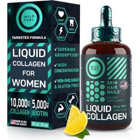Liquid Collagen Peptides with Biotin Vitamins for Hair Skin and Nails - Biotin and Collagen Supplements - 10,000mcg Liquid Collagen for Women and Men 5,000mcg Biotin - Lemon Flavor, 2-Month - 2 oz