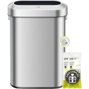 EKO Eternal 15 Gallon Round Open Top Waste Bin, Tall Commercial Trash Can for Indoor and Outdoor, Black Steel Heavy-Duty, Extra Large Metal Garbage Bin for Home, Office, Restaurant, Restroom, 56L