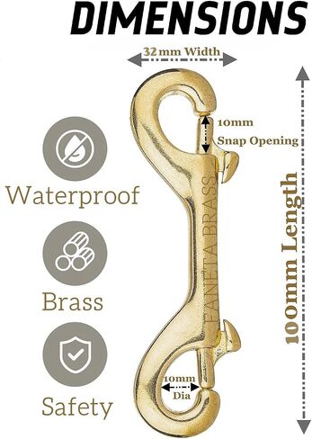 Faneta Solid Brass Double Ended Bolt Snap Hook, Marine Grade Double End Scuba Diving Clips, Heavy Duty Trigger Chain Clip Key Holder for Pet Feed Bucket Hammock Horse Tack (2-Pack) (90mm) in Kuwait