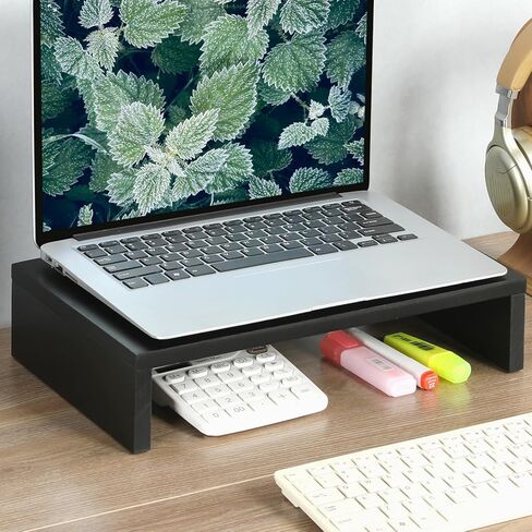 حامل TEAMIX ذو شاشة واحدة مع مساحة تخزين 50.8 سم حامل الكمبيوتر المحمول حامل التلفزيون منظم رفوف سطح المكتب للمكتب والمنزل الأسود (طبقة واحدة + حقيبة قماشية) in Kuwait