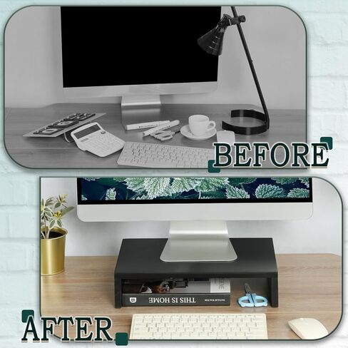 حامل TEAMIX ذو شاشة واحدة مع مساحة تخزين 50.8 سم حامل الكمبيوتر المحمول حامل التلفزيون منظم رفوف سطح المكتب للمكتب والمنزل الأسود (طبقة واحدة + حقيبة قماشية) in Kuwait