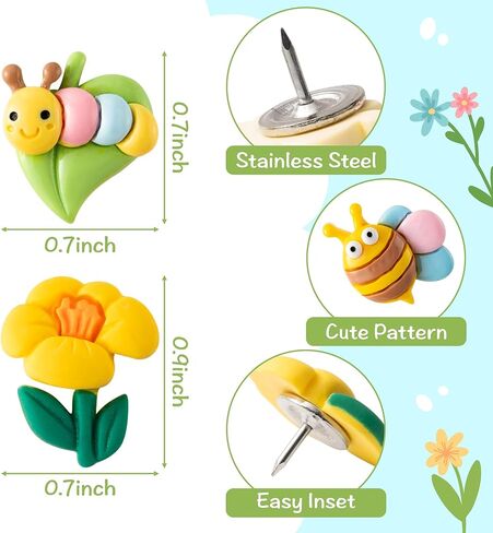 BeYumi 30Pcs Flower Push Pins Spring Summer Tropical Hawaiian Luau Hibiscus Flower Decorative Thumb Tacks Cute Creative Decorative Pushpins for Cork Board Bulletin Board Photo Wall Map Home Decoration in Kuwait