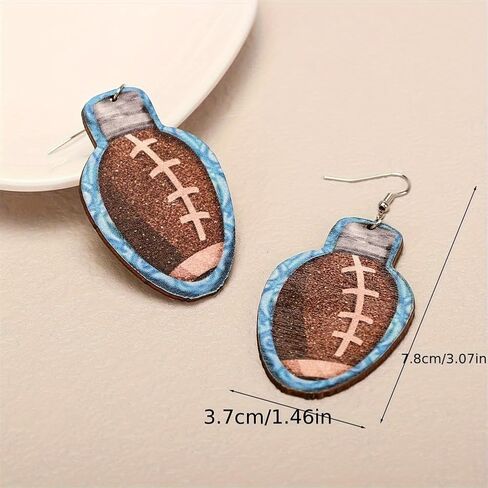 Colorful Hollow Football Dangle Earrings Wooden Football Sports Lover Teardrop Earrings for Women Girls Jewelry in Kuwait
