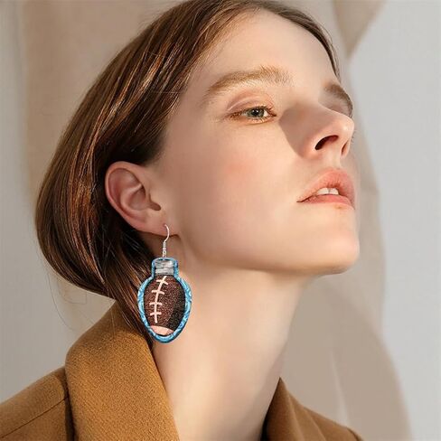 Colorful Hollow Football Dangle Earrings Wooden Football Sports Lover Teardrop Earrings for Women Girls Jewelry in Kuwait