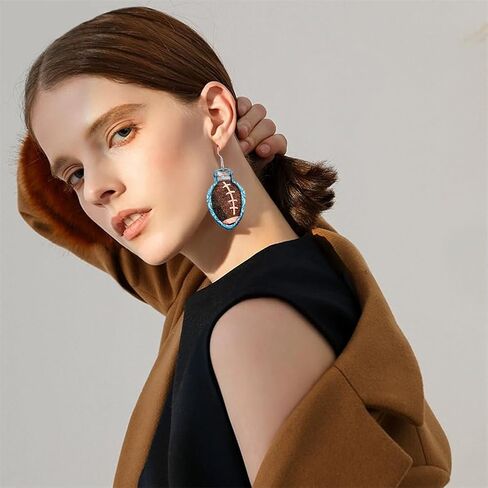 Colorful Hollow Football Dangle Earrings Wooden Football Sports Lover Teardrop Earrings for Women Girls Jewelry in Kuwait
