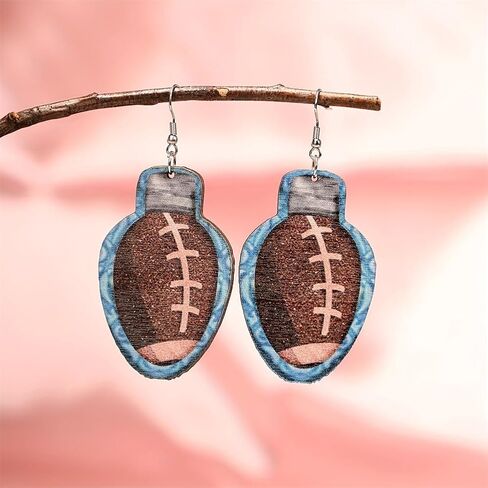 Colorful Hollow Football Dangle Earrings Wooden Football Sports Lover Teardrop Earrings for Women Girls Jewelry in Kuwait