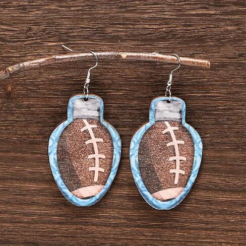 Colorful Hollow Football Dangle Earrings Wooden Football Sports Lover Teardrop Earrings for Women Girls Jewelry in Kuwait