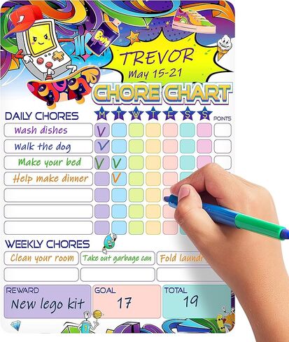 Magnetic Chore Chart for Kids 8.5x12 (A4) - Dry Erase Chore Chart Magnetic - Weekly Chore Chart for Kids Multiple Girls - Dry Erase Responsibility Chart for Kids - Kids Magnetic To Do for Refrigerator in Kuwait
