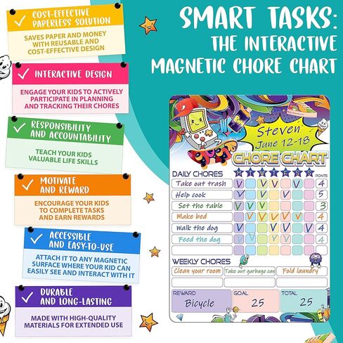 Magnetic Chore Chart for Kids 8.5x12 (A4) - Dry Erase Chore Chart Magnetic - Weekly Chore Chart for Kids Multiple Girls - Dry Erase Responsibility Chart for Kids - Kids Magnetic To Do for Refrigerator in Kuwait