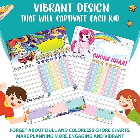 Magnetic Chore Chart for Kids 8.5x12 (A4) - Dry Erase Chore Chart Magnetic - Weekly Chore Chart for Kids Multiple Girls - Dry Erase Responsibility Chart for Kids - Kids Magnetic To Do for Refrigerator in Kuwait