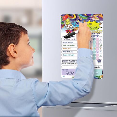 Magnetic Chore Chart for Kids 8.5x12 (A4) - Dry Erase Chore Chart Magnetic - Weekly Chore Chart for Kids Multiple Girls - Dry Erase Responsibility Chart for Kids - Kids Magnetic To Do for Refrigerator in Kuwait