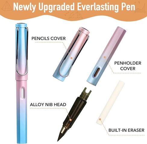 Lyomied 4Pcs Inkless Pencils Eternal, Everlasting Magic Pencil with Eraser, and 4 Replacement Nibs,Unlimited Writing, Reusable Infinity Pencil, NO-Sharpening Pencils for Writing Sketch in Kuwait