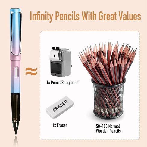 Lyomied 4Pcs Inkless Pencils Eternal, Everlasting Magic Pencil with Eraser, and 4 Replacement Nibs,Unlimited Writing, Reusable Infinity Pencil, NO-Sharpening Pencils for Writing Sketch in Kuwait