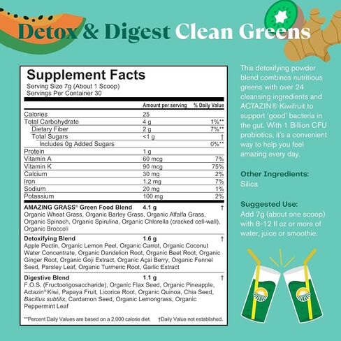 Amazing Grass Greens Blend Alkalize & Detox: Smoothie Mix, Cleanse with Super Greens & Beet Root Powder, Digestive Enzymes, Prebiotics & Probiotics, 30 Servings (Packaging May Vary) in Kuwait