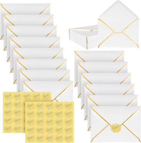 50 Pcs A7 Envelopes 5 x 7 Card Envelopes and 50 Pcs Gold Embossed Wax Seal Envelopes Self Adhesive V Flap Envelopes with Gold Border for Wedding Greeting Card Invitation (Dark Green) in Saudi Arabia
