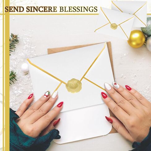 50 Pcs A7 Envelopes 5 x 7 Card Envelopes and 50 Pcs Gold Embossed Wax Seal Envelopes Self Adhesive V Flap Envelopes with Gold Border for Wedding Greeting Card Invitation (Dark Green) in Saudi Arabia
