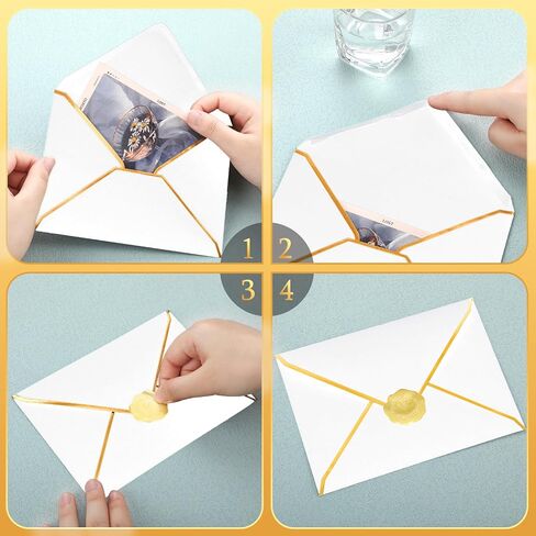 50 Pcs A7 Envelopes 5 x 7 Card Envelopes and 50 Pcs Gold Embossed Wax Seal Envelopes Self Adhesive V Flap Envelopes with Gold Border for Wedding Greeting Card Invitation (Dark Green) in Saudi Arabia