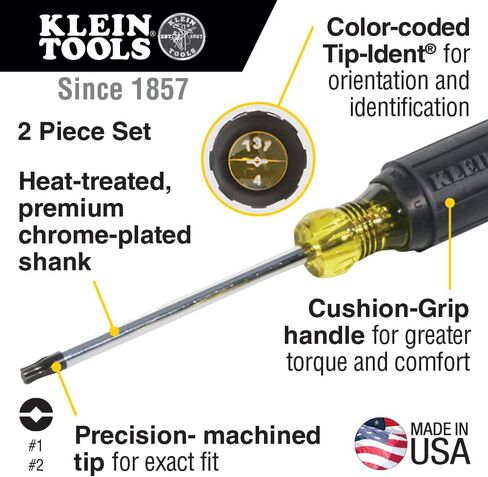 Klein Tools 32378 Combination Tip Screwdriver Set with #1 and #2 Combination Tips and Cushion-Grip Handles, 2-Piece in Saudi Arabia
