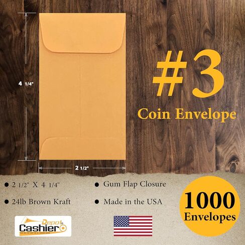 500 Cashier Depot #3 Coin Envelopes, 2 1/2" X 4 1/4", Premium 24lb Paper, 500/Box (Kraft) in Saudi Arabia