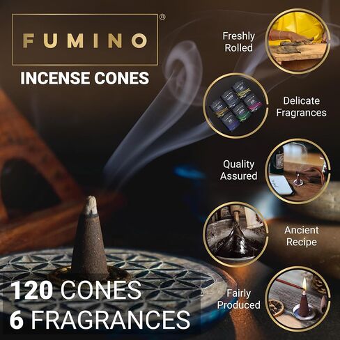 Fumino® Fresh Incense Cones Multipack Bundle 6 Boxes 120 Cones Masala Agarbatti Joss Scent Fragrance for Relaxation and Meditation, Home and House Décor in Kuwait