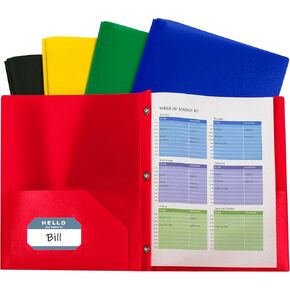 C-Line Two-Pocket Heavyweight Poly Portfolio with Prongs, for Letter Size Papers, Includes Business Card Slot, Assorted Colors, 10 Pack (32960)