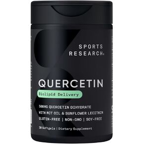 Sports Research Quercetin with Coconut MCT Oil & Sunflower Lecithin for Better Absorption - Supports Antioxidant Activity & Immune Health – Gluten Free & Non-GMO Verified - 120 Liquid Softgels