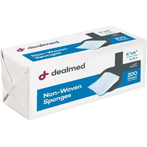 Dealmed Non-Woven Gauze Sponges - 4-Ply, 4" x 4" All-Purpose Non-Sterile Gauze Pads, Absorbent Dental Gauze Wound Care Product for First Aid Kit/Medical Facilities, 200 Count (Case of 10)