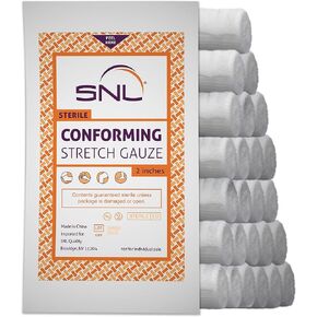 SNL Quality Sterile 4 inch x 4.1 Yards, Conforming, Latex Free, Stretch Gauze Bandage Roll - Pack of 24