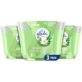 Glade Candle Joyful Citrus & Daisies، شمعة عطرية مملوءة بالزيوت العطرية، شمعة معطرة للهواء، شمعة 3 فتيل، 6.8 أونصة، 3 قطع