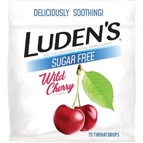 Luden's Sugar Free Wild Cherry Throat Drops, Sore Throat Relief, 75 Count