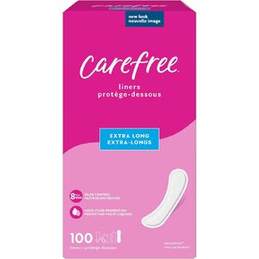 Carefree Acti-Fresh Pantiliners, Extra Long Flat, Unscented, 100 Count (Pack of 1)