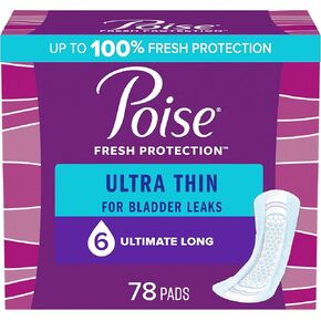 Poise Ultra Thin Incontinence Pads & Postpartum Incontinence Pads, 5 Drop Maximum Absorbency, Long Length, 108 Count, Packaging May Vary