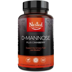 Nested Naturals D-Mannose 500 mg Supplement with Cranberry Extract, D Mannose Cranberry Pills, Urinary & Bladder Support, 60 Vegan Capsules