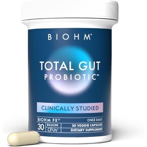 BIOHM Total Probiotic - 30 Billion CFU Daily Probiotic with Good Bacteria & Fungi Helps Reduce Bloating and Supports Total Gut Health - 30 Day Supply for Women and Men