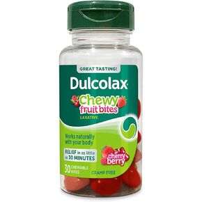 Dulcolax Chewy Fruit Bites, Saline Laxative, Cherry Berry (30ct) Cramp-Free Constipation Relief