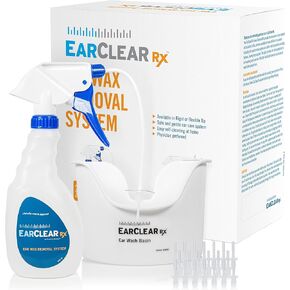 EarClear Rx Ear Wax Removal & Cleaning Kit with Rigid Tips. Ear-Safe Flush and Irrigation kit for Adults & Children. Includes Basin and Replacement Tips