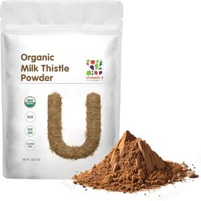 UNLEASH'D ORGANIC Organic Milk Thistle Powder 1 Pound, Non GMO, Gluten Free, Vegan Friendly Milk Thistle Seed Powder Organic 16 Ounce