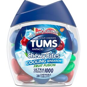 Tums Chewy Bites Fast Cooling Sensation Antacid, Fruit Fusion, 28 Tablets