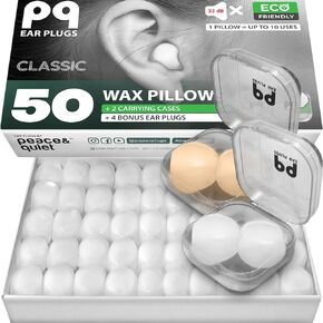 PQ Wax Ear Plugs for Sleeping, Swimming - 50 Noise Cancelling Silicone Gel Wax Earplugs for Sleep and Swimmers, Sound Blocking 32Db, (50-Pillows), Color: White