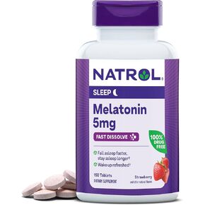 Natrol Melatonin 5mg, Strawberry-Flavored Dietary Supplement for Restful Sleep, 200 Fast-Dissolve Tablets, 200 Day Supply