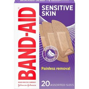 Band-Aid Brand Adhesive Bandages for Sensitive Skin, Hypoallergenic, Assorted, 20 ct