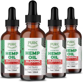Pure wellness Hemp Seed Oil Drops Peppermint Flavor for Improved Cognitive Function, Omega 3 6 9 Fatty Acids, Organic, Non-GMO, Vegan (30,000mg 6-Pack) in Saudi Arabia