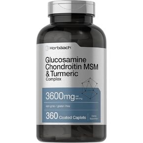 Glucosamine Chondroitin MSM | 3600 mg | 360 Caplets | Advanced Formula with Turmeric | Non-GMO, Gluten Free | by Horbaach