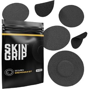 Skin Grip Adhesive Patches for Dexcom G7 CGM (20-Pack), Waterproof & Sweatproof for 10-14 Days, Pre-Cut Adhesive Tape, Continuous Glucose Monitor Protection (Black)