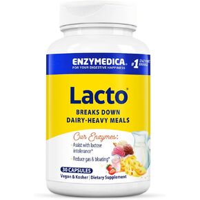 Enzymedica Lacto, Maximum Strength Formula for Dairy Intolerance, with Enzymes Lactase and Protease, Relieves Digestive Discomfort, 90 Capsules (FFP)