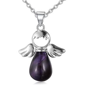 JBAERD Flower Wrapped Crystal Natural Rose Quartz Healing Crystal Necklace Reiki Healing Hexagonal Pointed Gemstone Pendant Antique Silver Pendulum Necklace Jewelry Gifts for Women